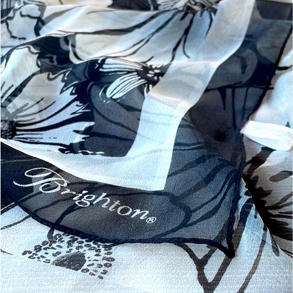BRIGHTON rectangle floral Butterflies Lux Silk Statement Scarf Shawl  21” x 66”